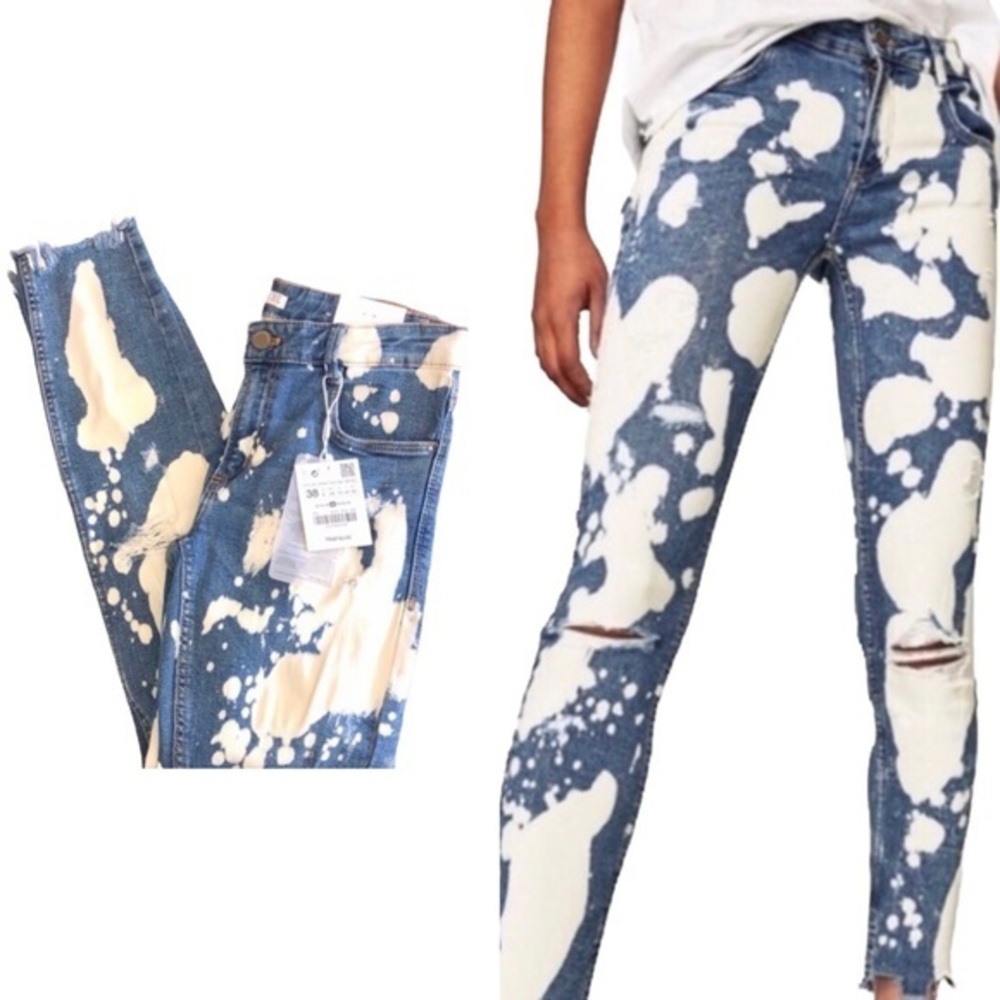 ZARA Women’s Bleached Trafuluc Damaged Skinny Jeans US Size 6 Ripped Ankle NWT